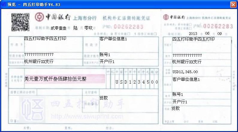 中国银行上海市分行机构外汇活期转帐凭证打印